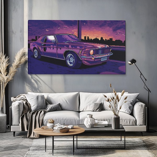 Retro Pixelirana Automobilska Platna Slika - na zidu u interijeru