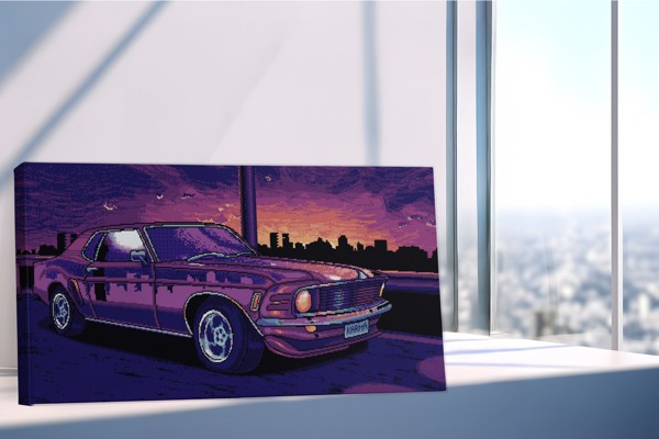 Retro Pixelirana Automobilska Platna Slika - na zidu u interijeru
