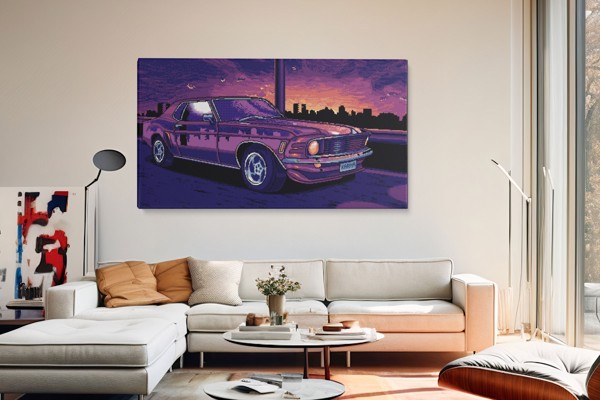 Retro Pixelirana Automobilska Platna Slika - na zidu u interijeru