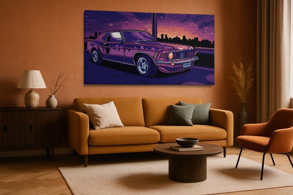 Retro Pixelirana Automobilska Platna Slika - na zidu u interijeru