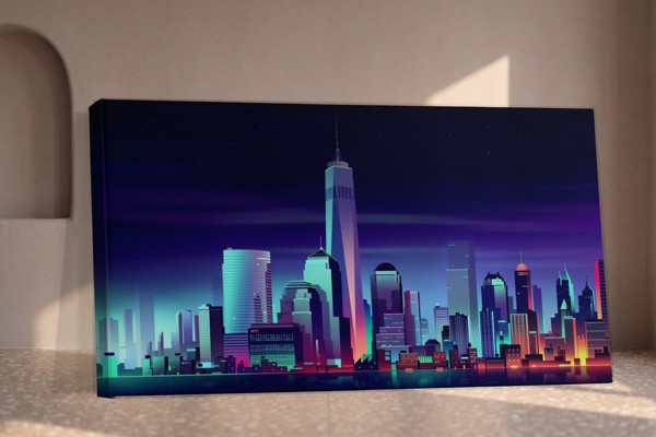 Stampa su Tela Skyline Città Futuristica - alla parete in un interno