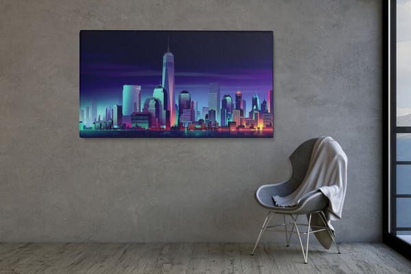 Stampa su Tela Skyline Città Futuristica - alla parete in un interno