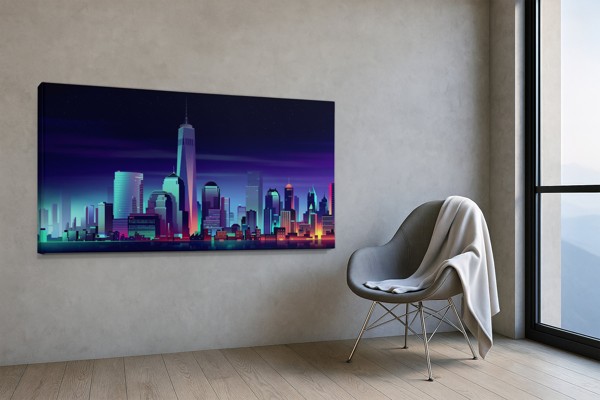 Stampa su Tela Skyline Città Futuristica - alla parete in un interno