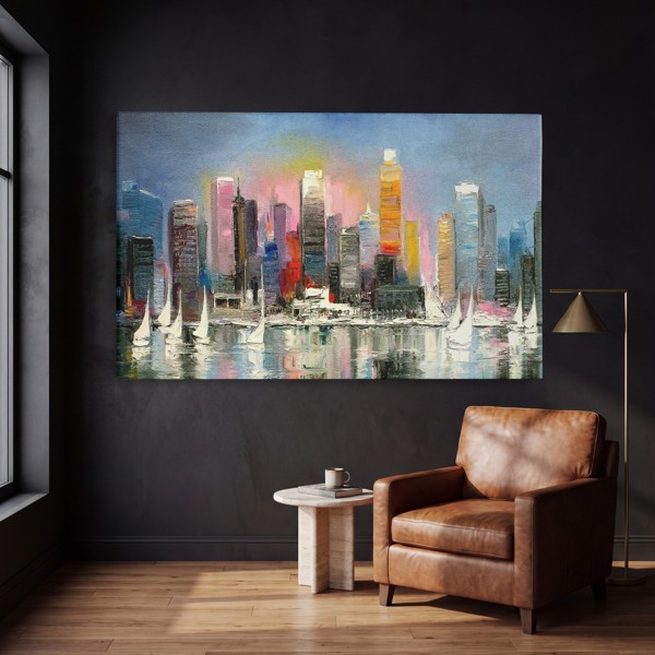 Abstract Cityscape Canvas Print - on the wall in a room interior