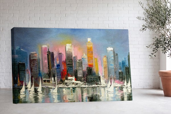Abstract Cityscape Canvas Print - on the wall in a room interior