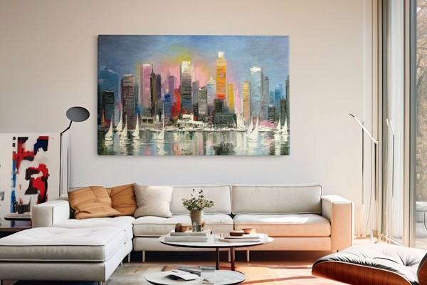 Abstract Cityscape Canvas Print - on the wall in a room interior