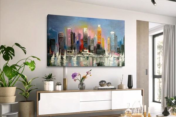 Abstract Cityscape Canvas Print - on the wall in a room interior