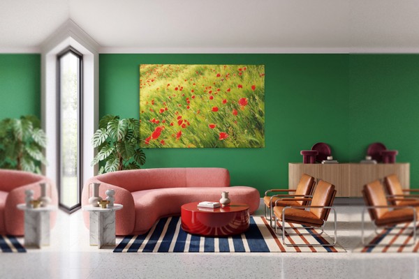 Rød ValmuemarkCanvas Print - på væggen i et interiør