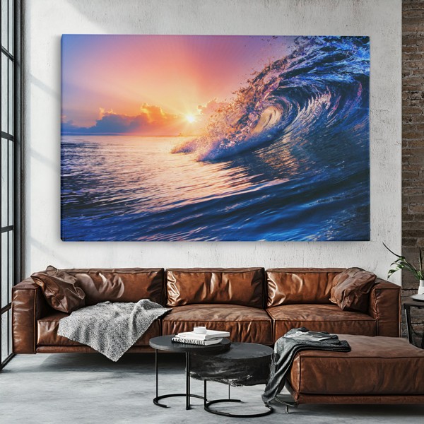 Toile Lever de Soleil dans la Vague - au mur dans un intérieur