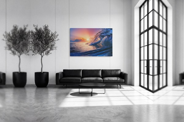 Toile Lever de Soleil dans la Vague - au mur dans un intérieur