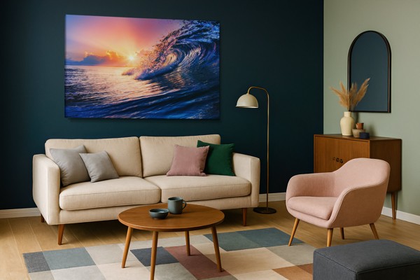 Toile Lever de Soleil dans la Vague - au mur dans un intérieur