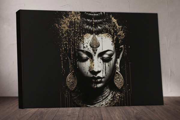 Gylden Buddha i Meditation Lærredstryk - på væggen i et interiør