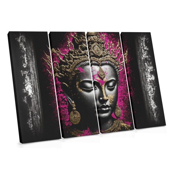 Budha v meditácii na plátne - Zlatá a tyrkysová