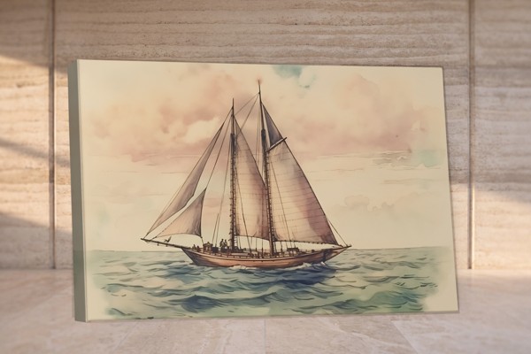 Bergväg genom dimmig dal - canvastryck - på väggen i ett rum