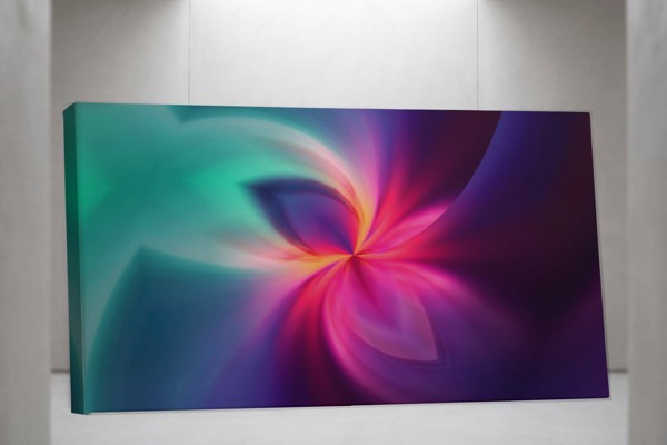 Farverig Glow Abstract Lærredstryk - på væggen i et interiør